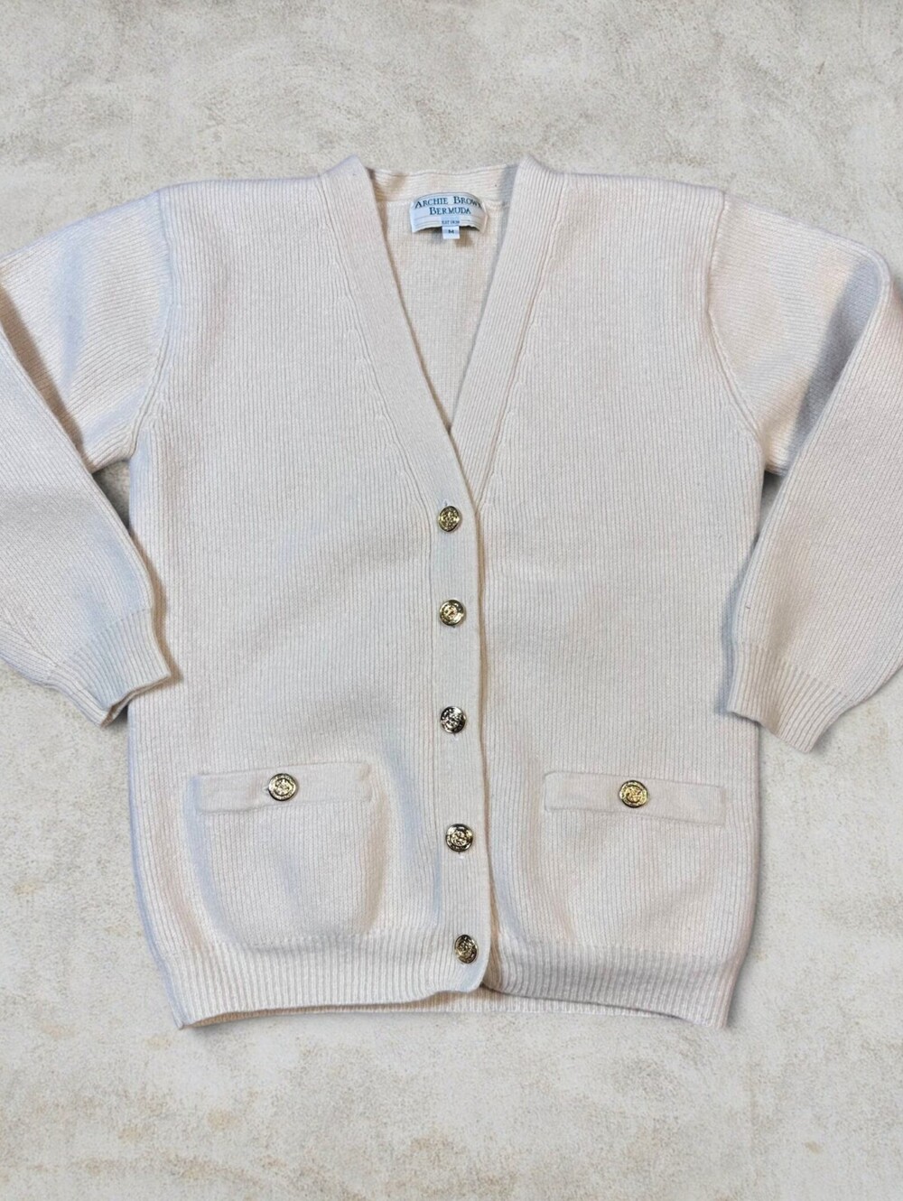 Vintage Archie Brown Bermuda USA Made Cream Lambswool Cardigan Sz M